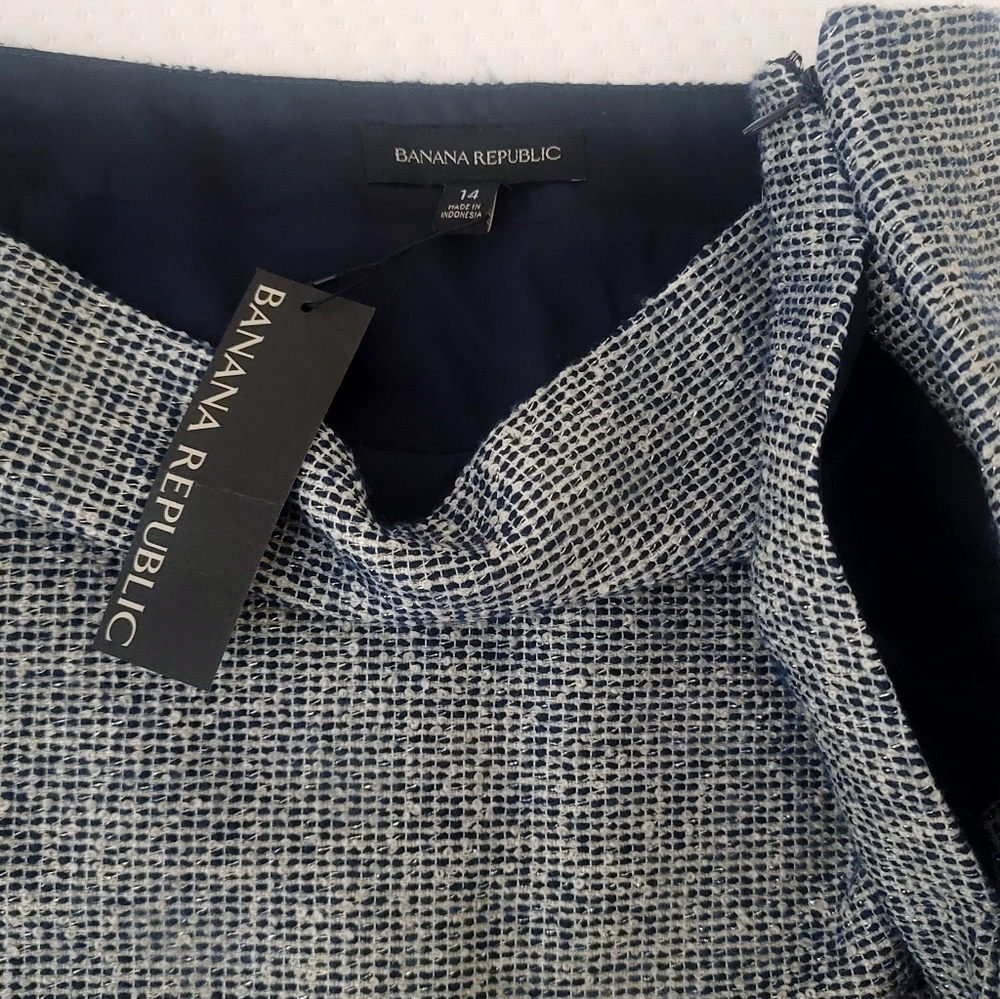 Banana Republic Tweed Pencil Skirt Blue Silver